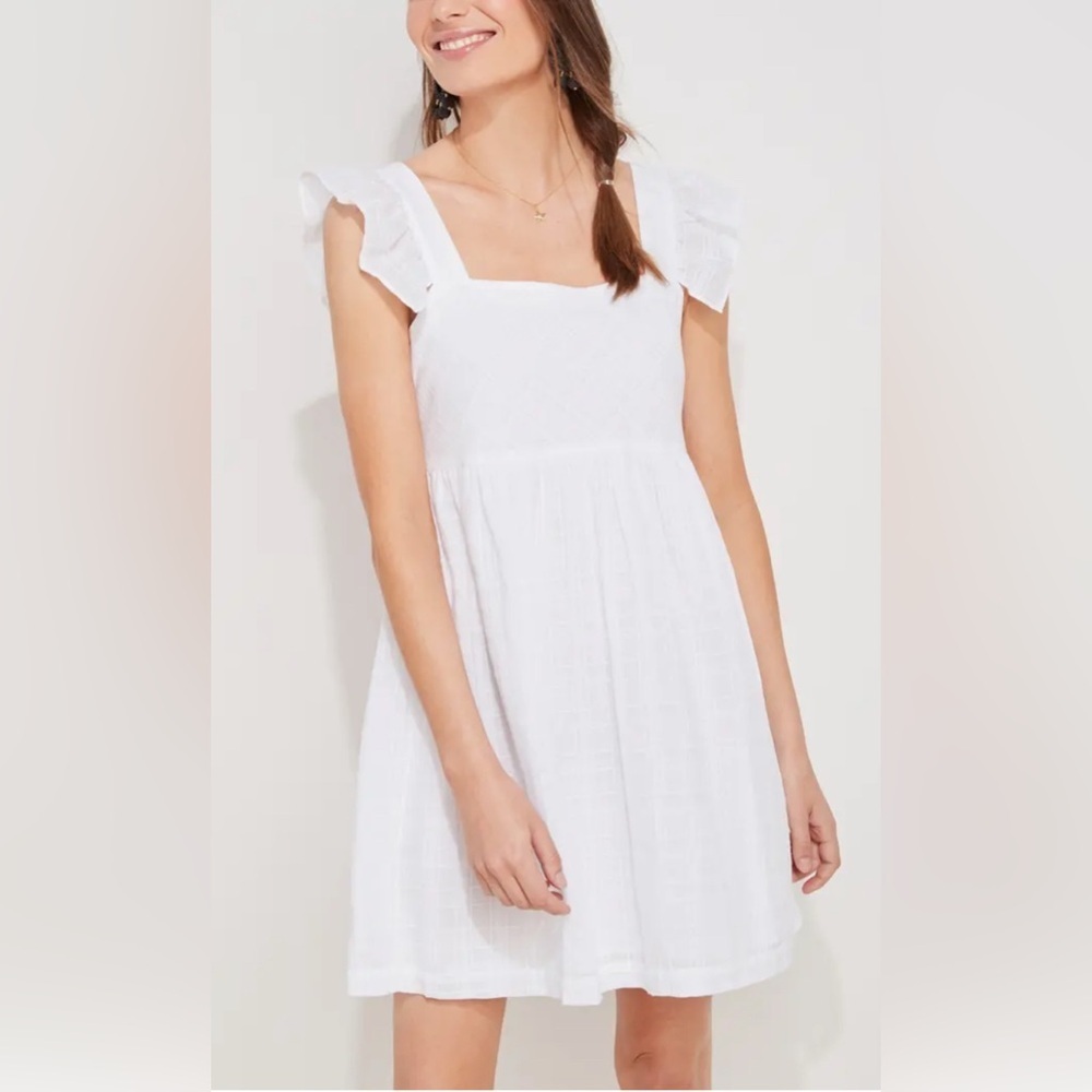Vineyard Vines Ruffle Shoulder White Cotton Square Neck Cover-Up Dress NWT Sz XL